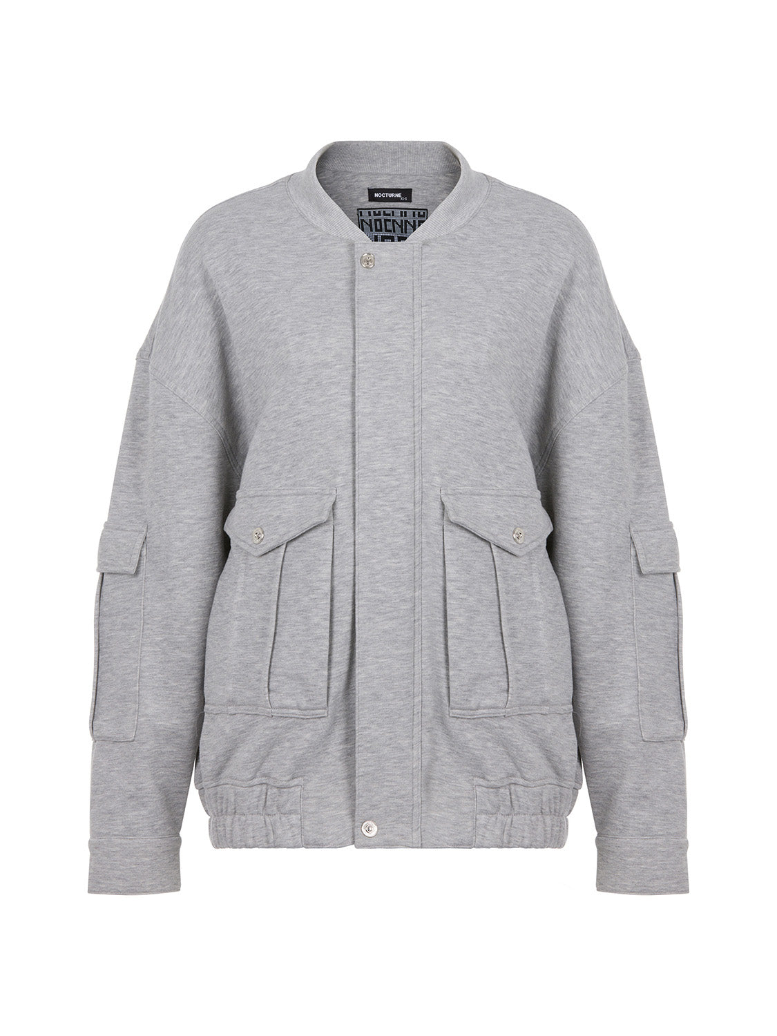 Loose-Fit Bomber Jacket with Pockets - Grey Melange