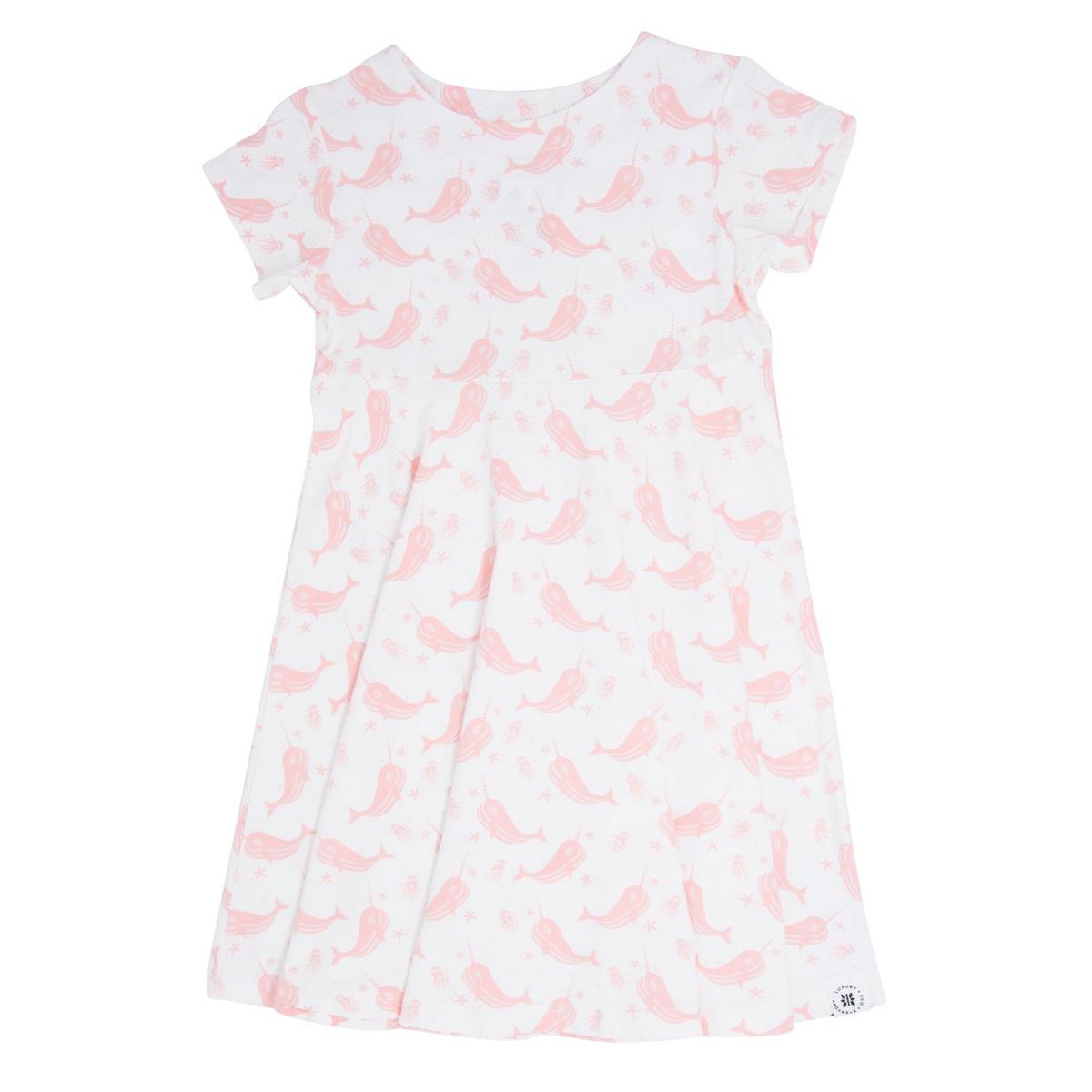 Swirly Girl Short Sleeve Dress - Narwhal Pink