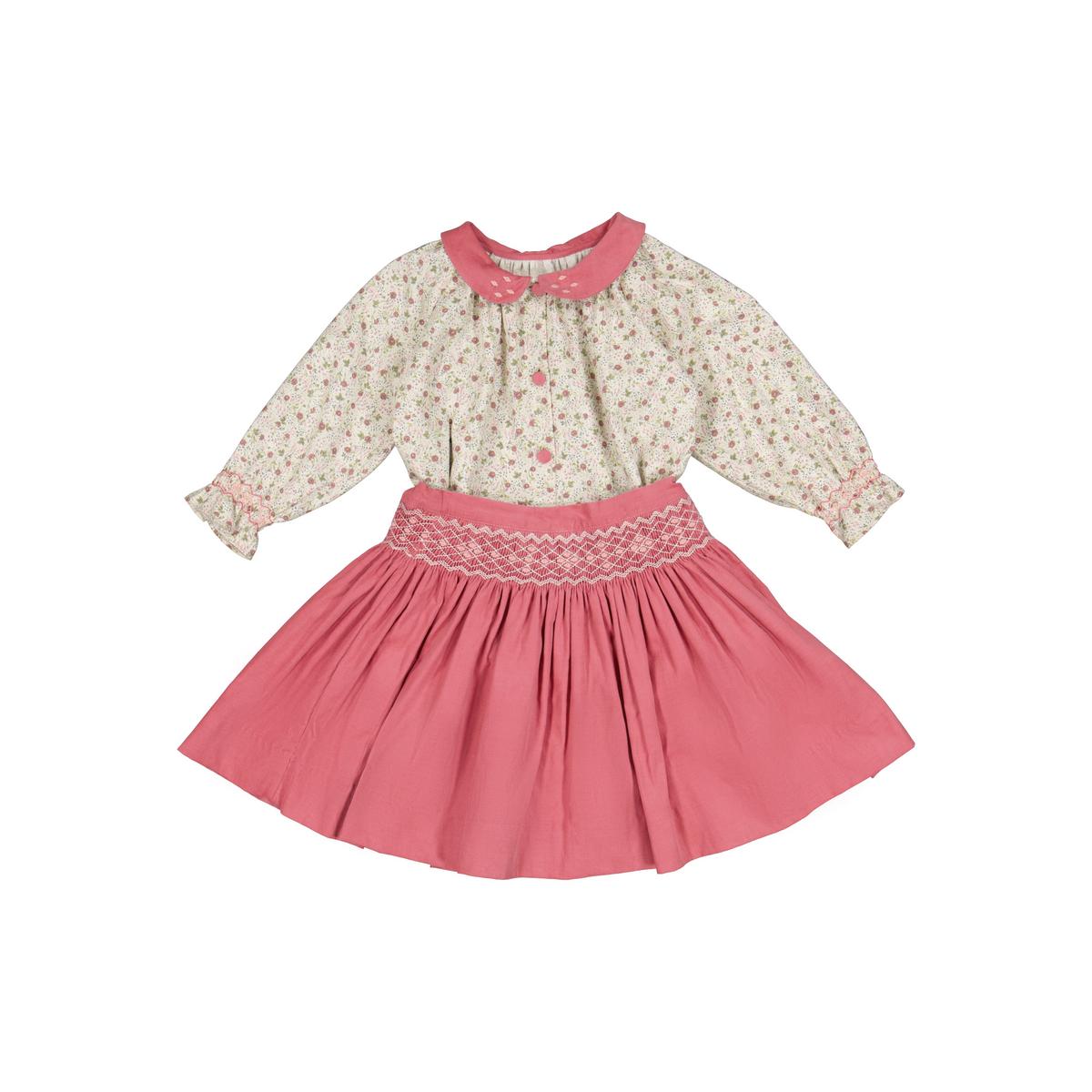 Marie Pink Floral Smocked Skirt & Blouse