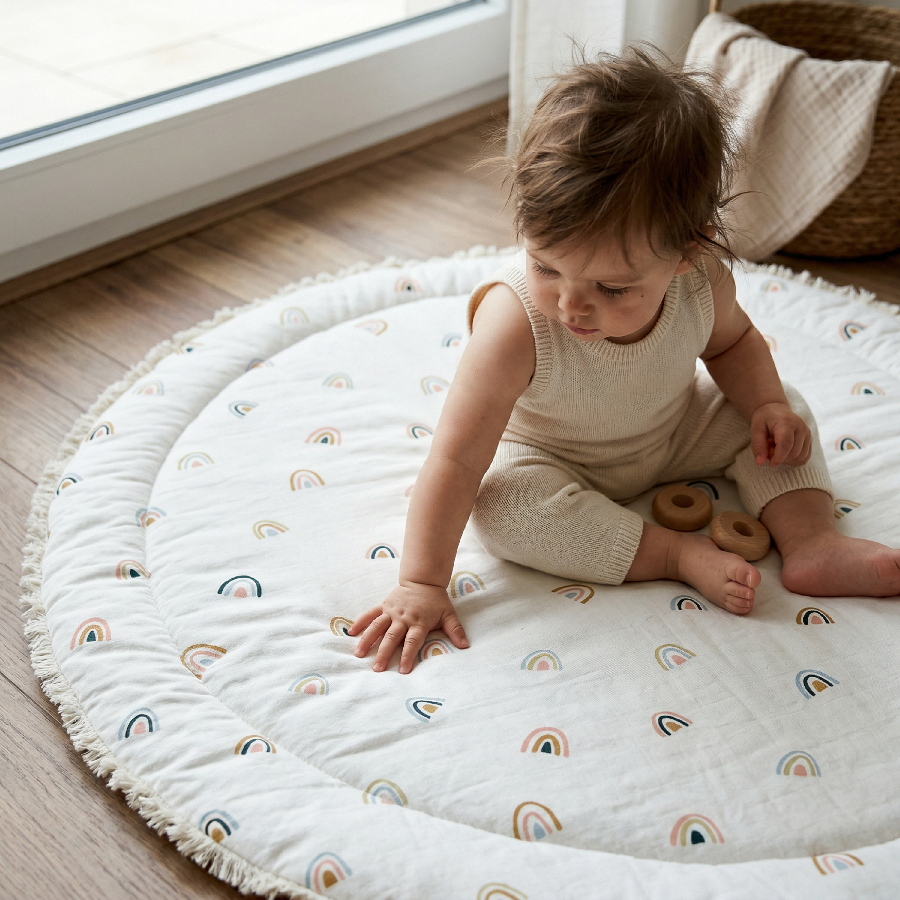 Organic Cotton Quilted Play Mat- Rainbow