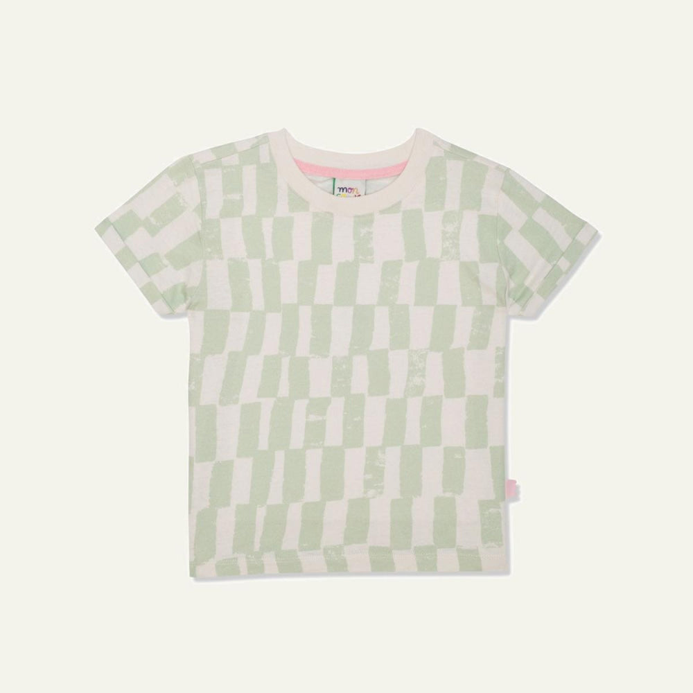 Recycled Cotton Checkered Baby T-shirt - Natural/sea Foam - FINAL SALE