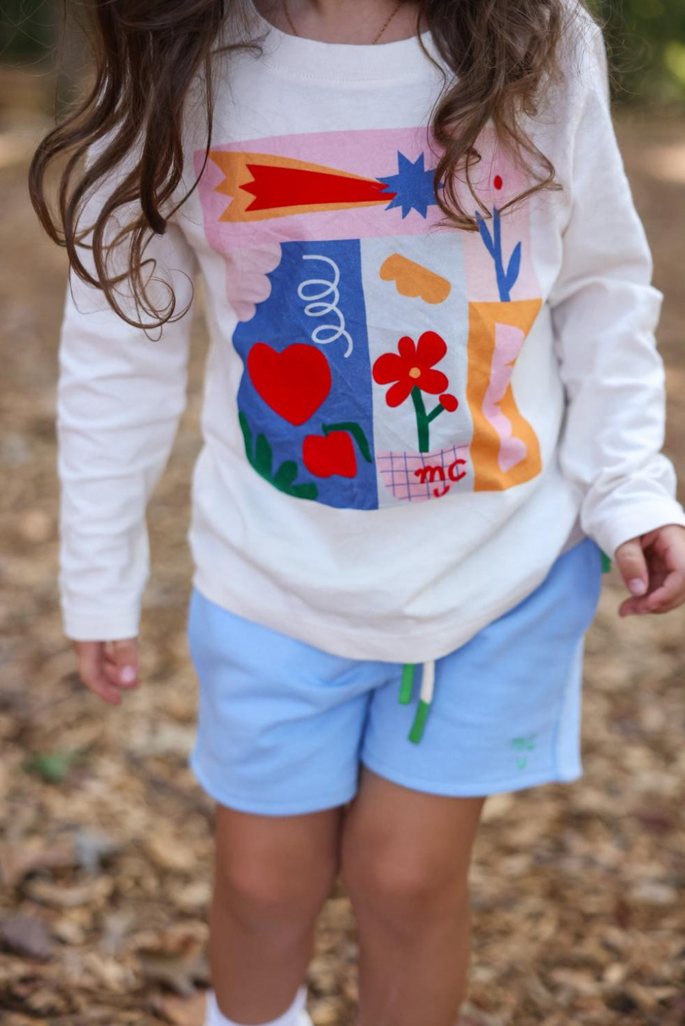 Recycled Cotton Della Blue Cropped Girl Shorts - Della Blue - FINAL SALE
