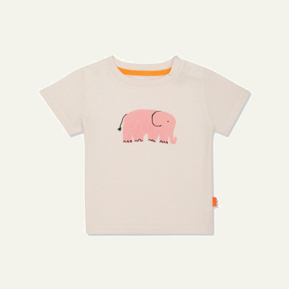 Recycled Cotton Elephant Baby T-shirt - Natural/pink - FINAL SALE