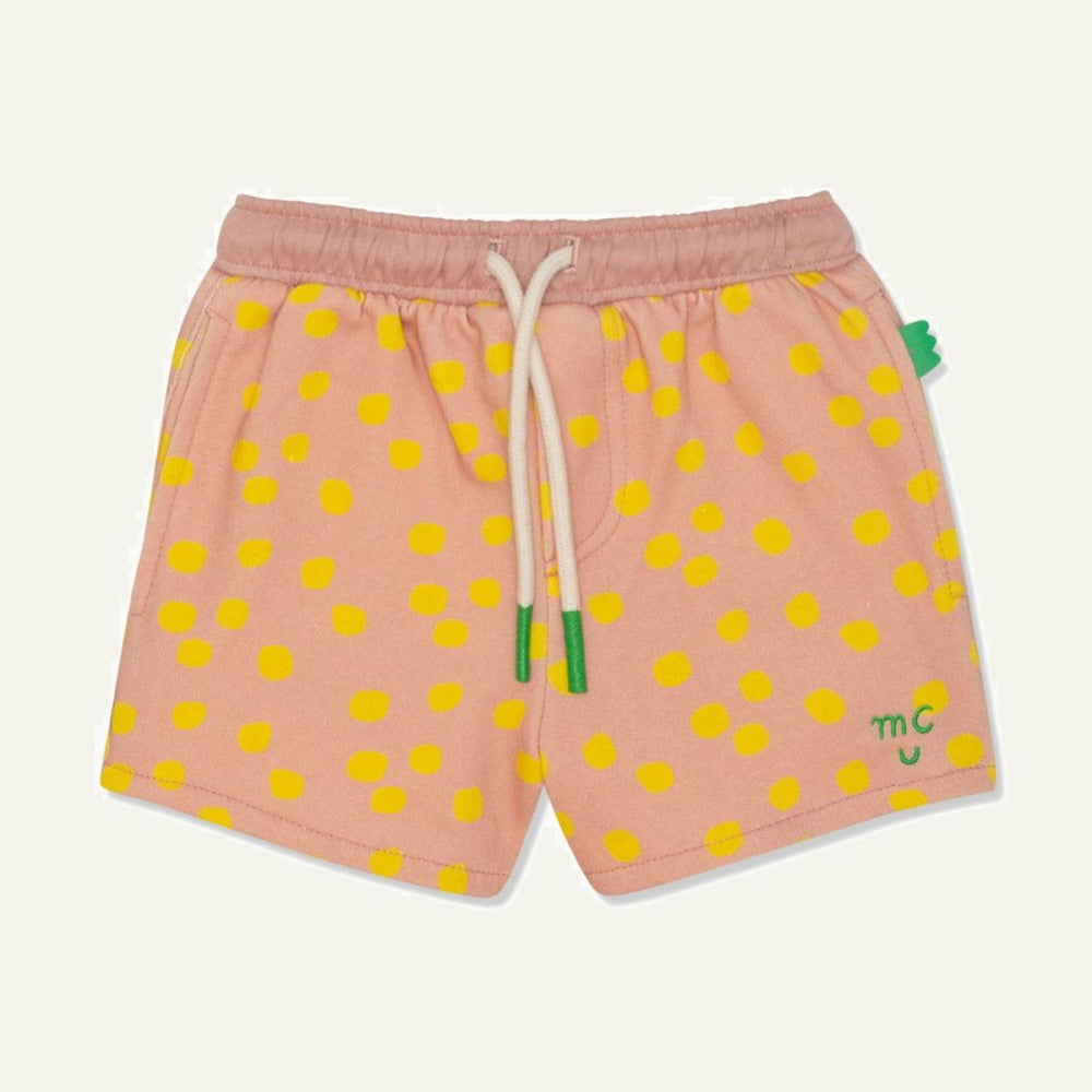 Recycled Cotton Pink Dotted Cropped Girl Shorts - Misty Rose/cyber Yellow - FINAL SALE