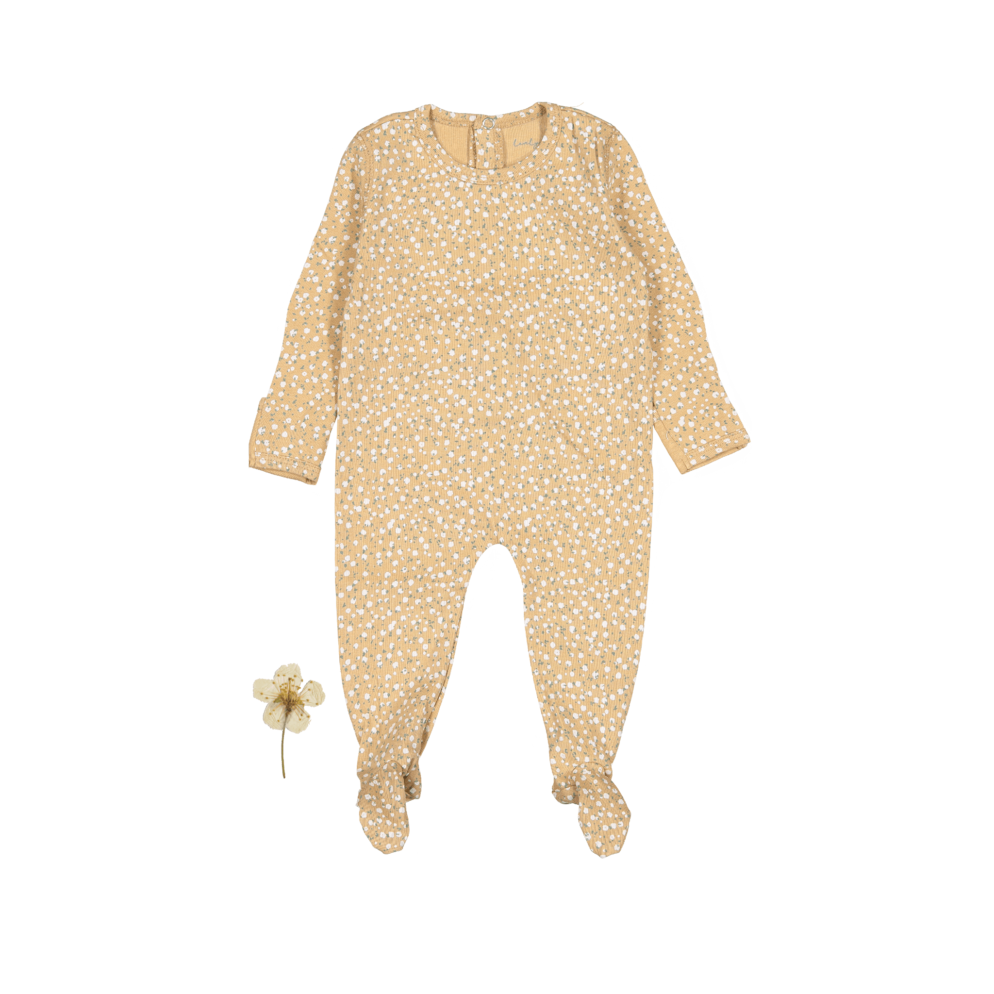 The Printed Romper - Tan Bud Back Snap Romper Lovely Littles