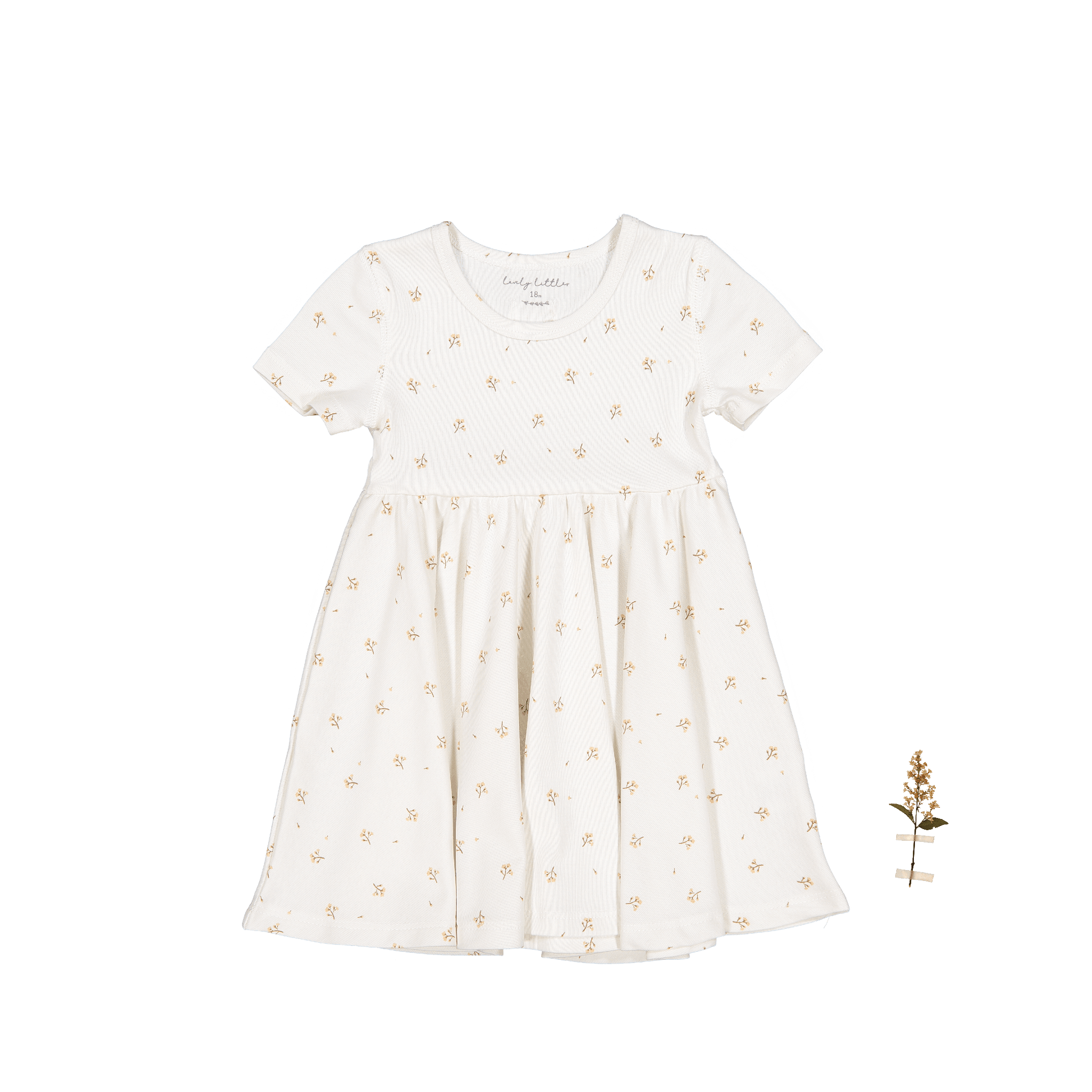 The Printed Short Sleeve Dress - Tan Blossom Short Sleeve Dress Lovely Littles