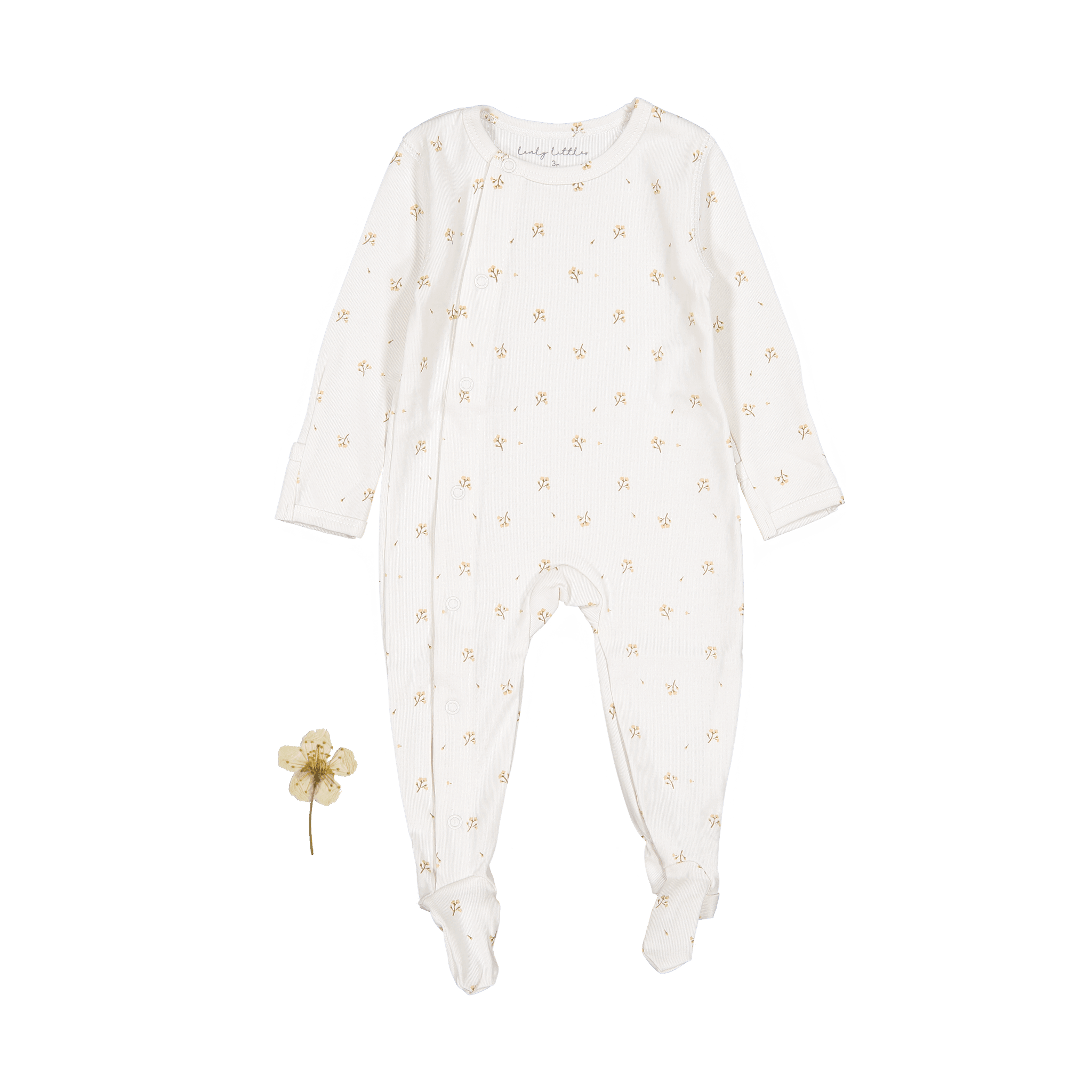 The Printed Snap Romper - Tan Blossom Back Snap Romper Lovely Littles