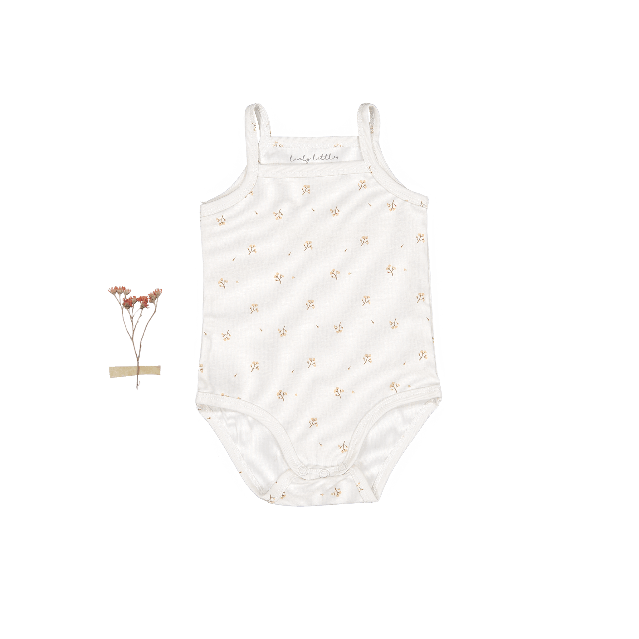The Printed Tank Onesie - Tan Blossom Tank Onesie Lovely Littles