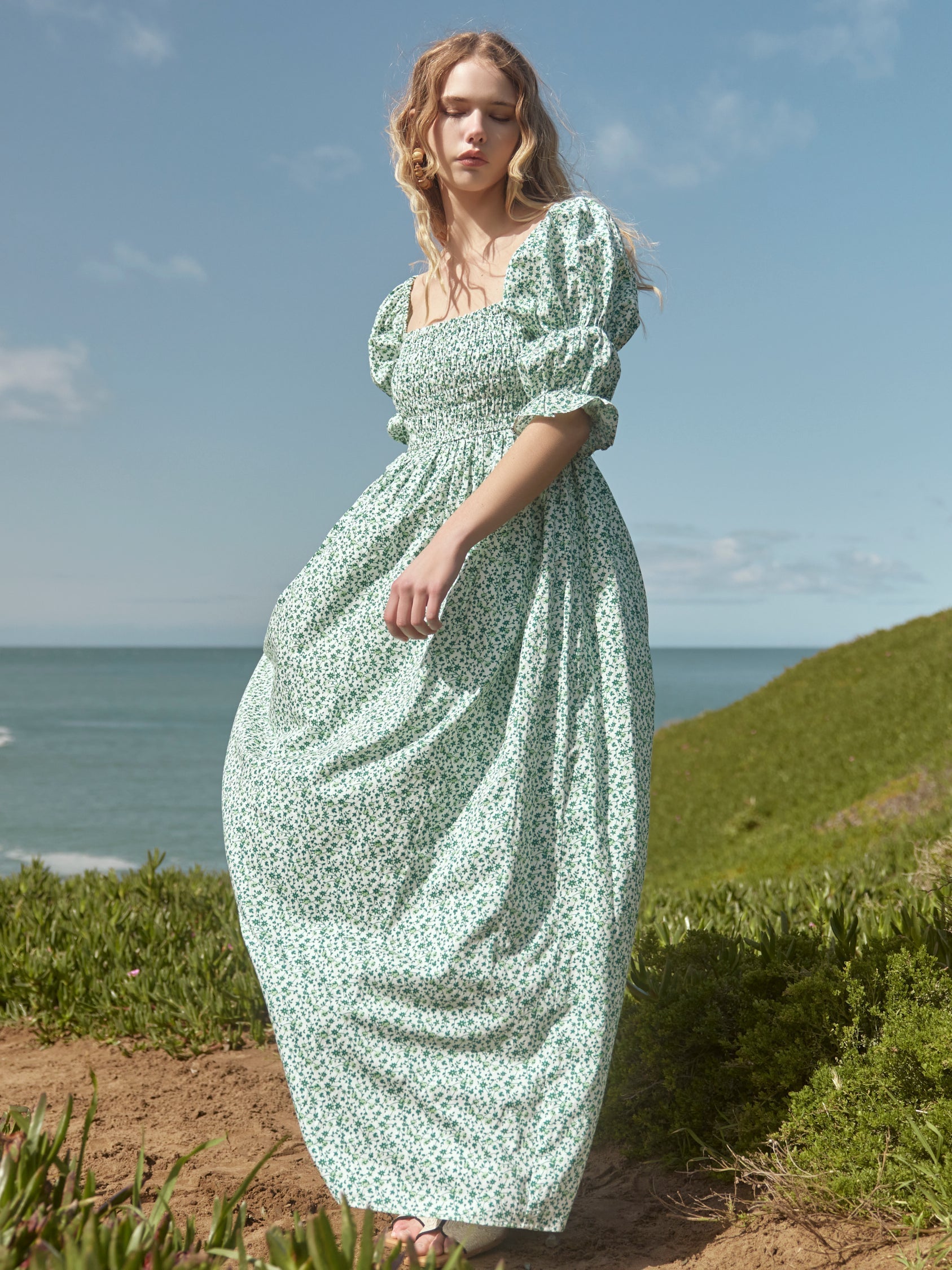 Audra Dress - Ivory/Grassy Knoll Ditsy Floral