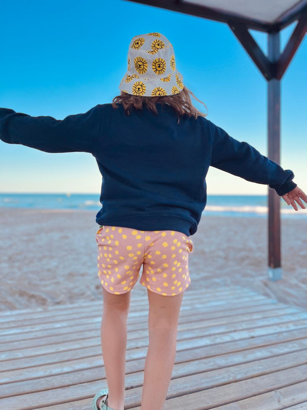 Recycled Cotton Pink Dotted Cropped Girl Shorts - Misty Rose/cyber Yellow