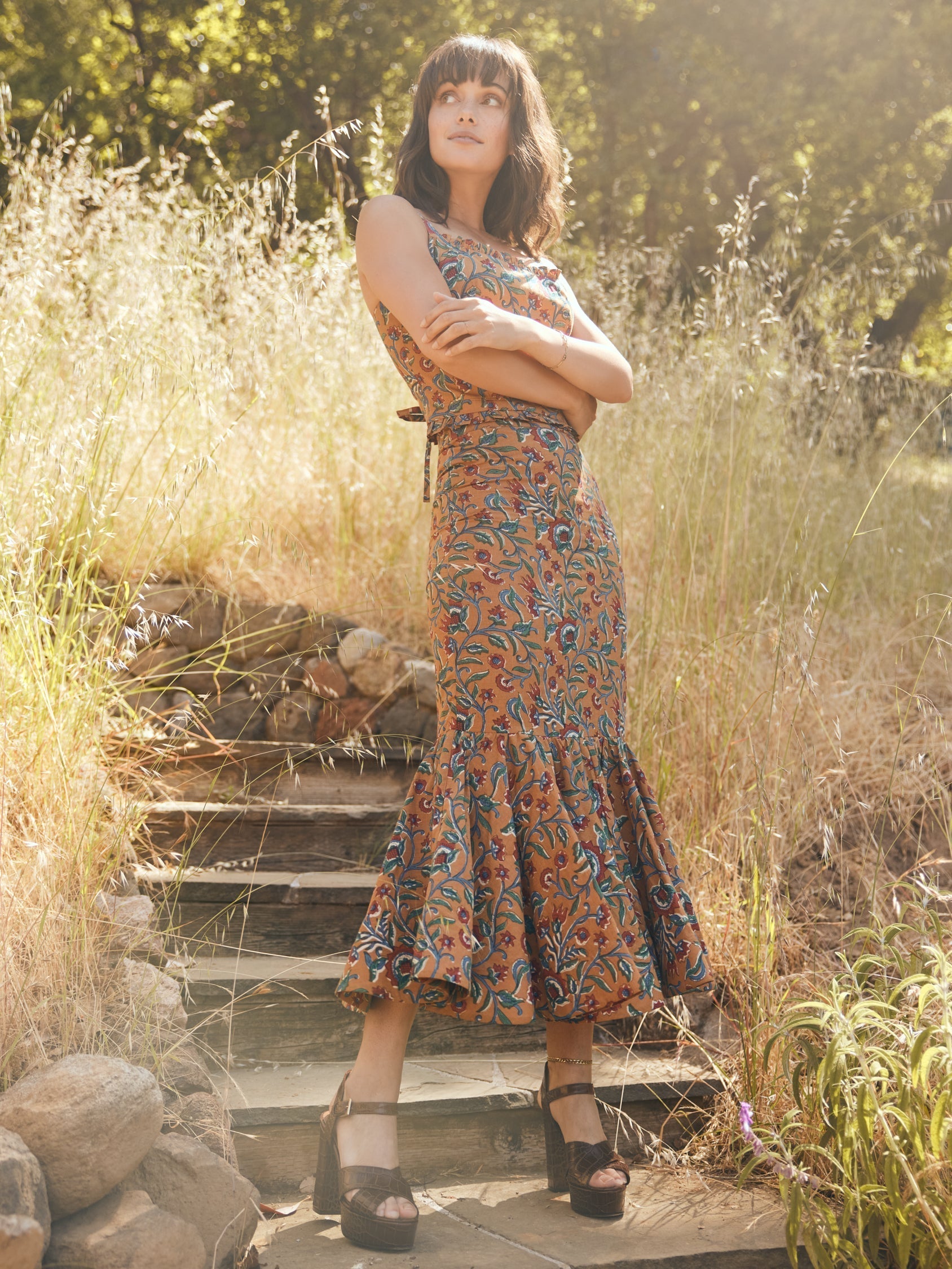 Courtney Ruffled Top - Tawny/Multicolor Floral print