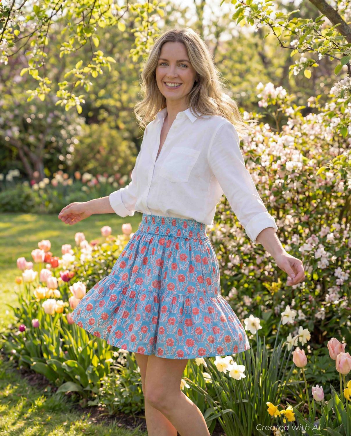 Sadie Skirt - Blue and Red Azalea