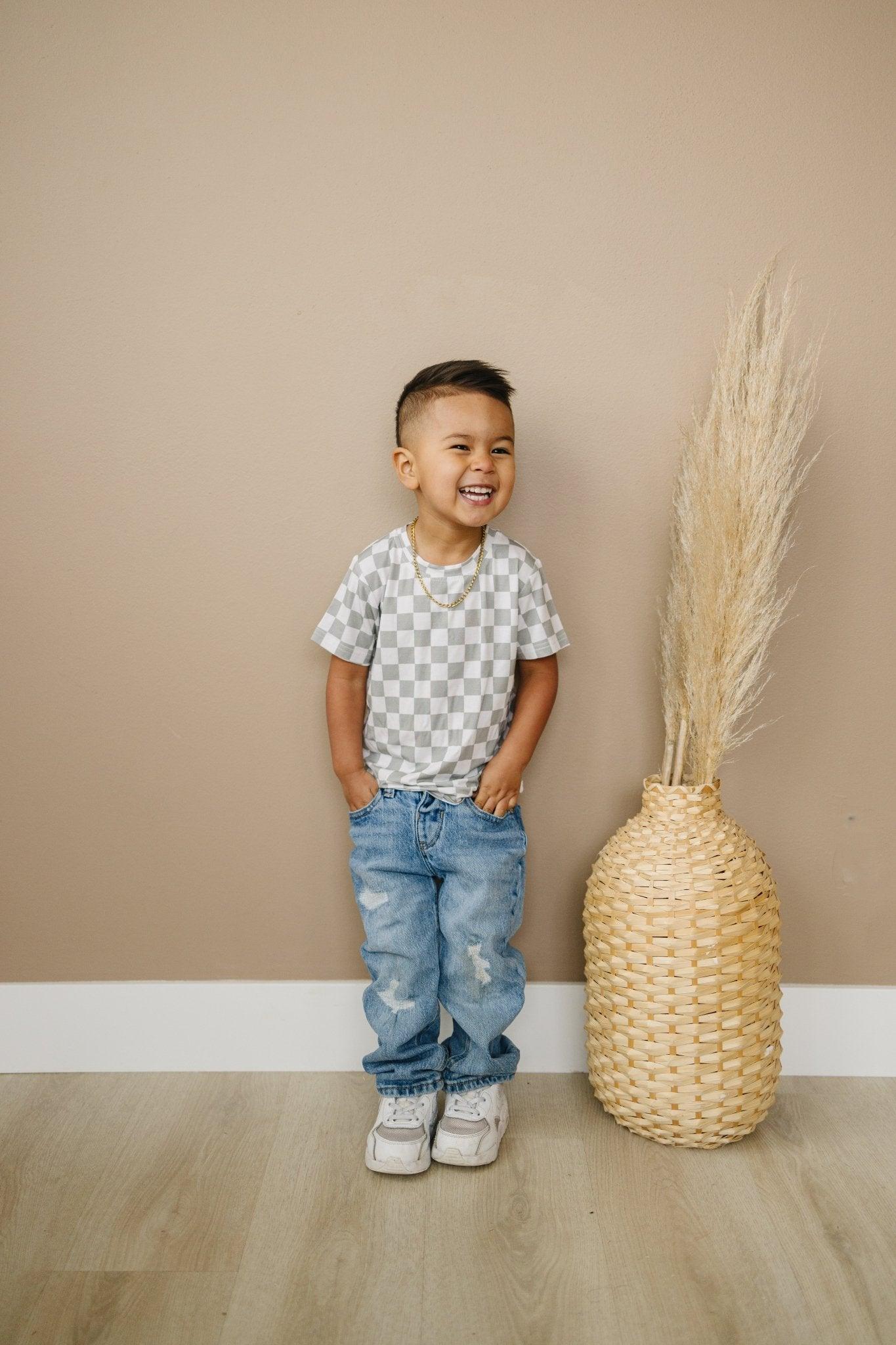 Sage Checkered Bamboo Tee *Sizes 3/6m & Sz 6 Left