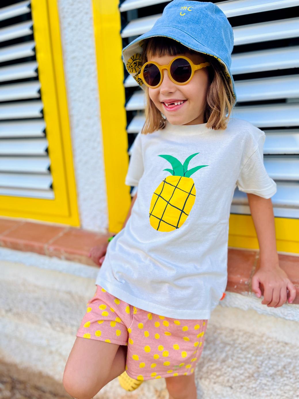 Recycled Cotton Pink Dotted Cropped Girl Shorts - Misty Rose/cyber Yellow
