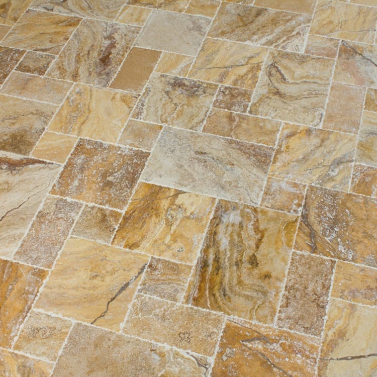 Scabos Antique Pattern Brushed, Chiseled, and Partially Filled Travertine Tile - Livfloors Collection
