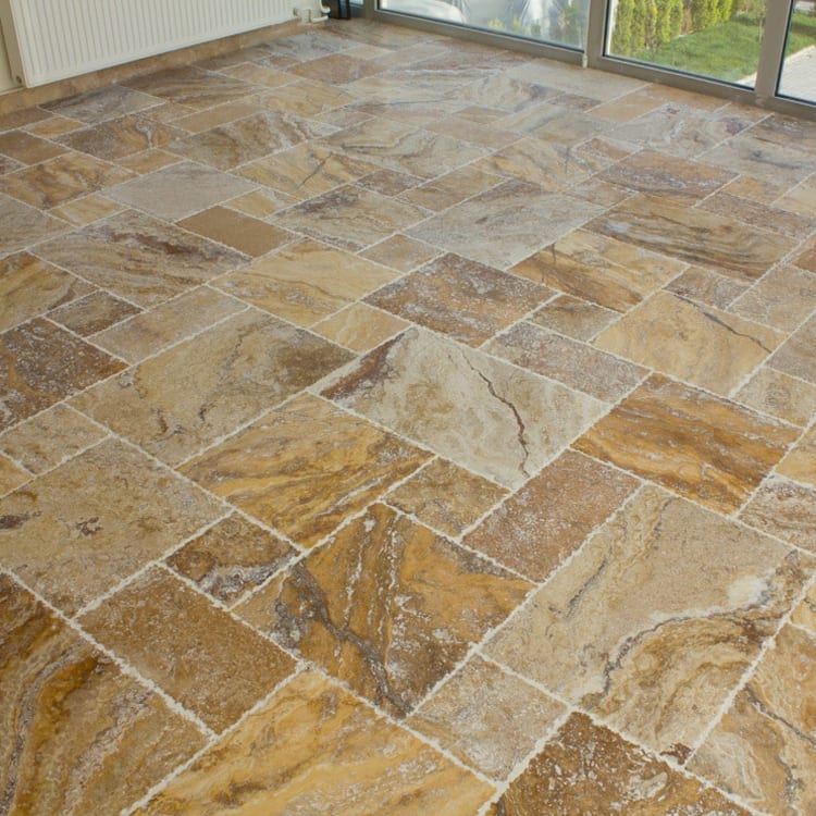 Scabos Antique Pattern Brushed, Chiseled, and Partially Filled Travertine Tile - Livfloors Collection
