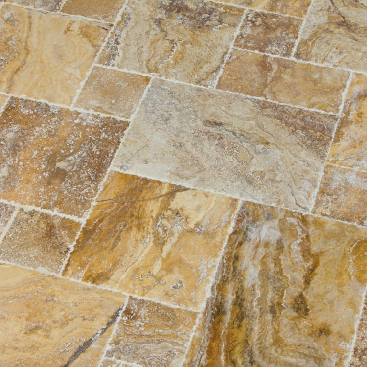 Scabos Antique Pattern Brushed, Chiseled, and Partially Filled Travertine Tile - Livfloors Collection