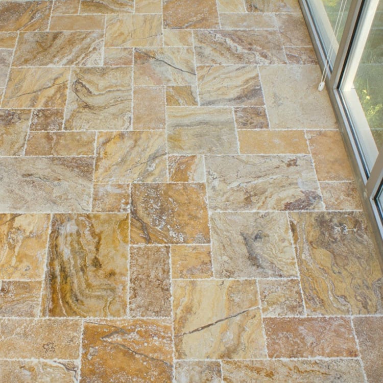 Scabos Antique Pattern Brushed, Chiseled, and Partially Filled Travertine Tile - Livfloors Collection