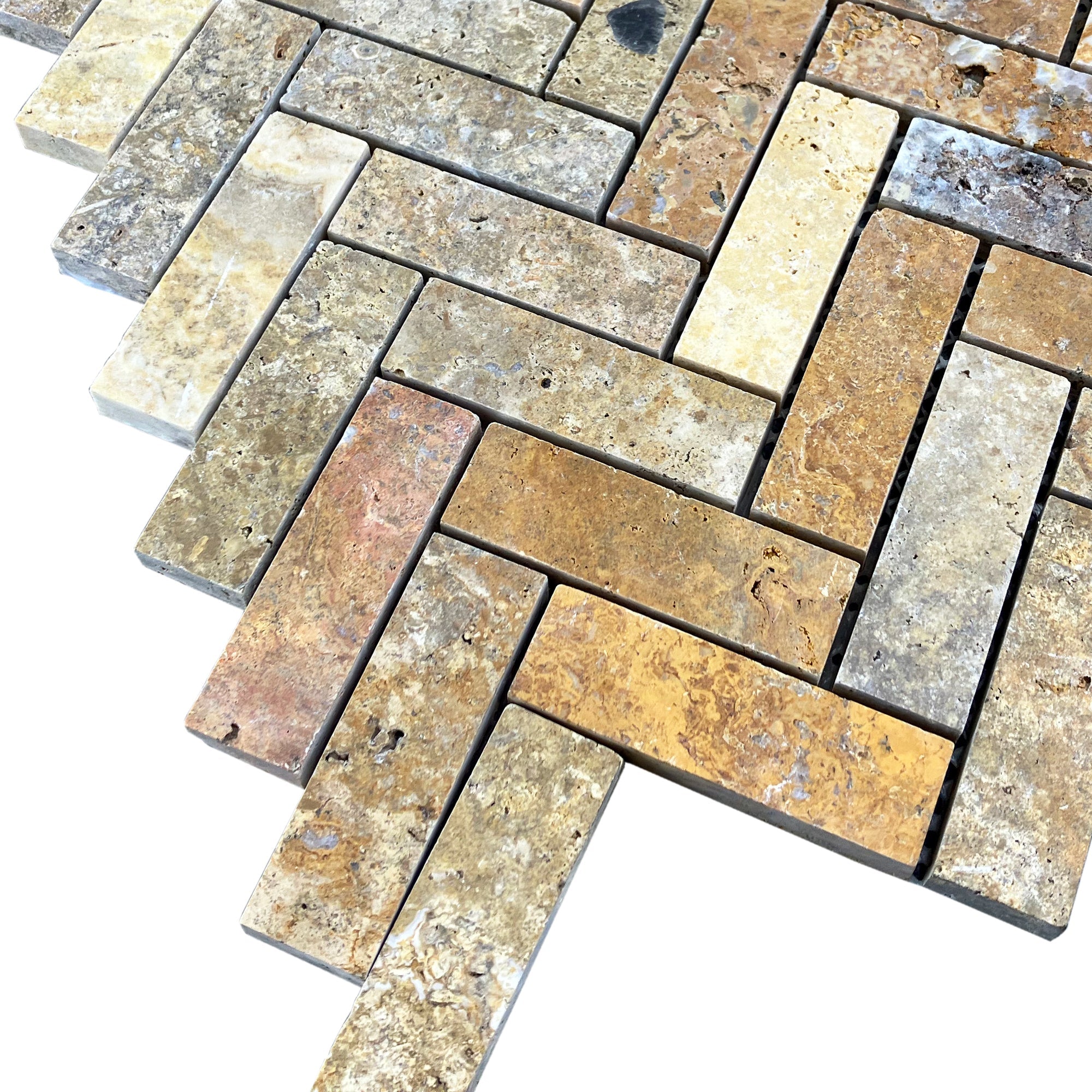 Scabos Travertine 1"x3" Herringbone on 12" x 12" Mesh Mosaic Tile - Belair Collection