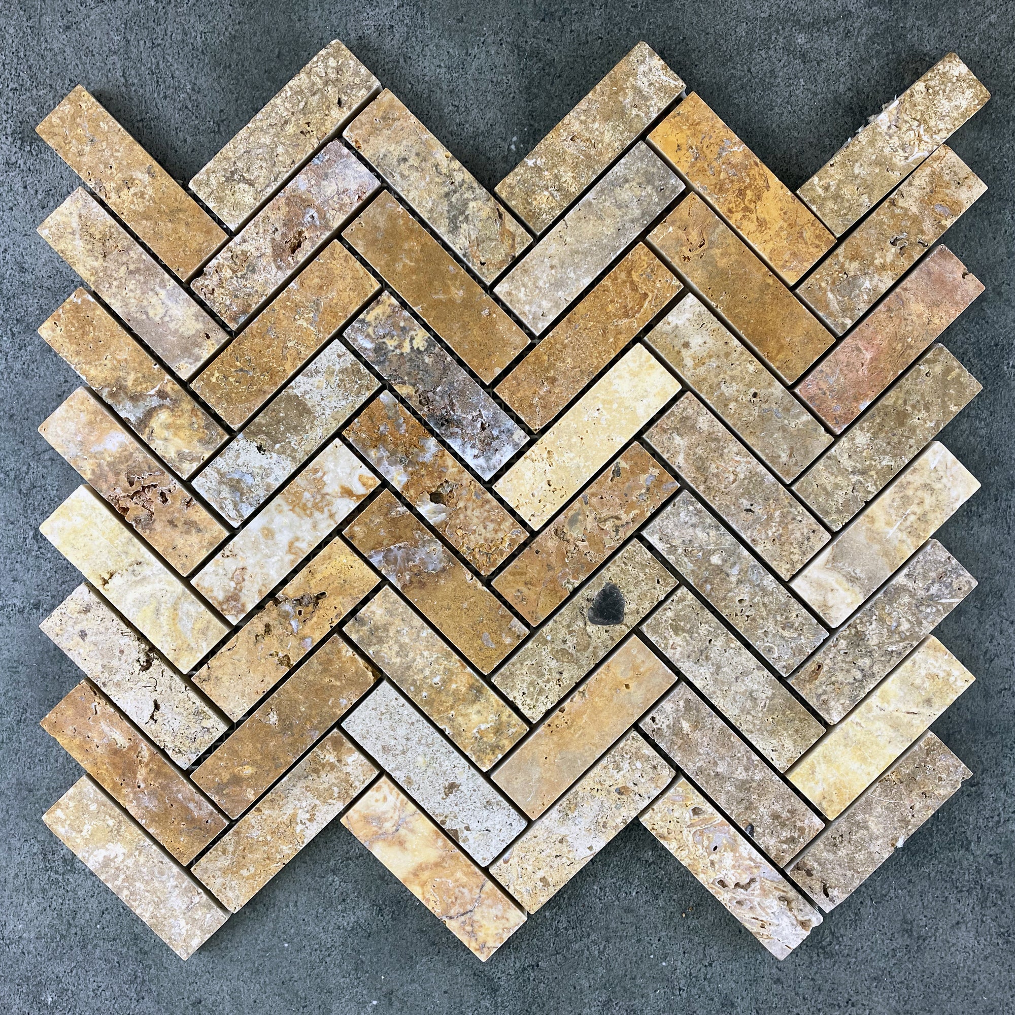 Scabos Travertine 1"x3" Herringbone on 12" x 12" Mesh Mosaic Tile - Belair Collection
