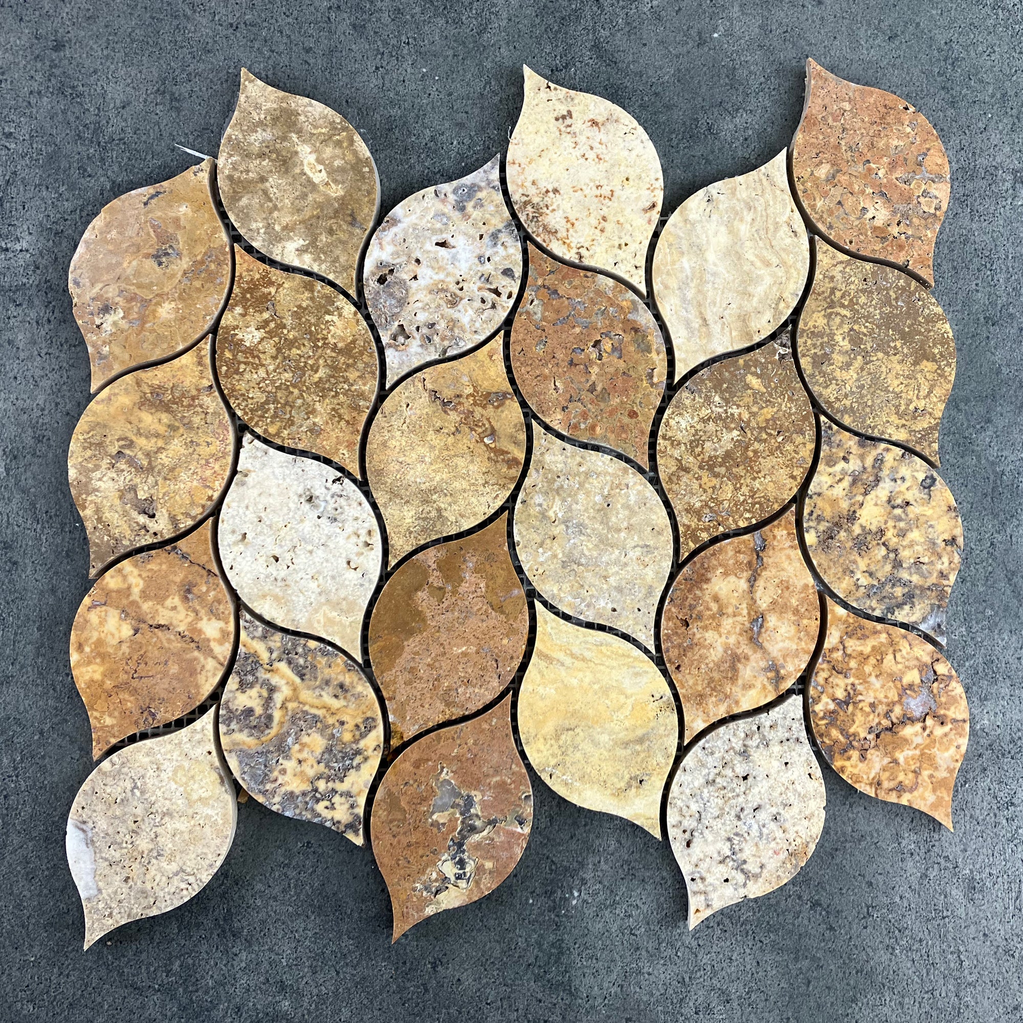 Scabos Travertine Leaf Design on 12" x 12" Mesh Mosaic Tile - Belair Collection