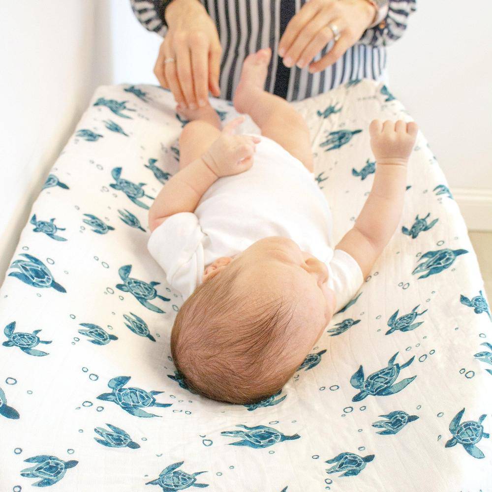 Sea Turtles Oh So Soft Muslin Changing Pad Cover Changing Pad Cover Bebe au Lait