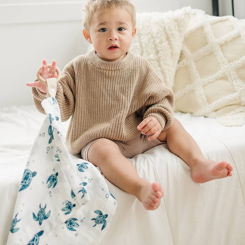 Sea Turtles Oh So Soft Muslin Teether Blanket Teether Blanket Bebe au Lait