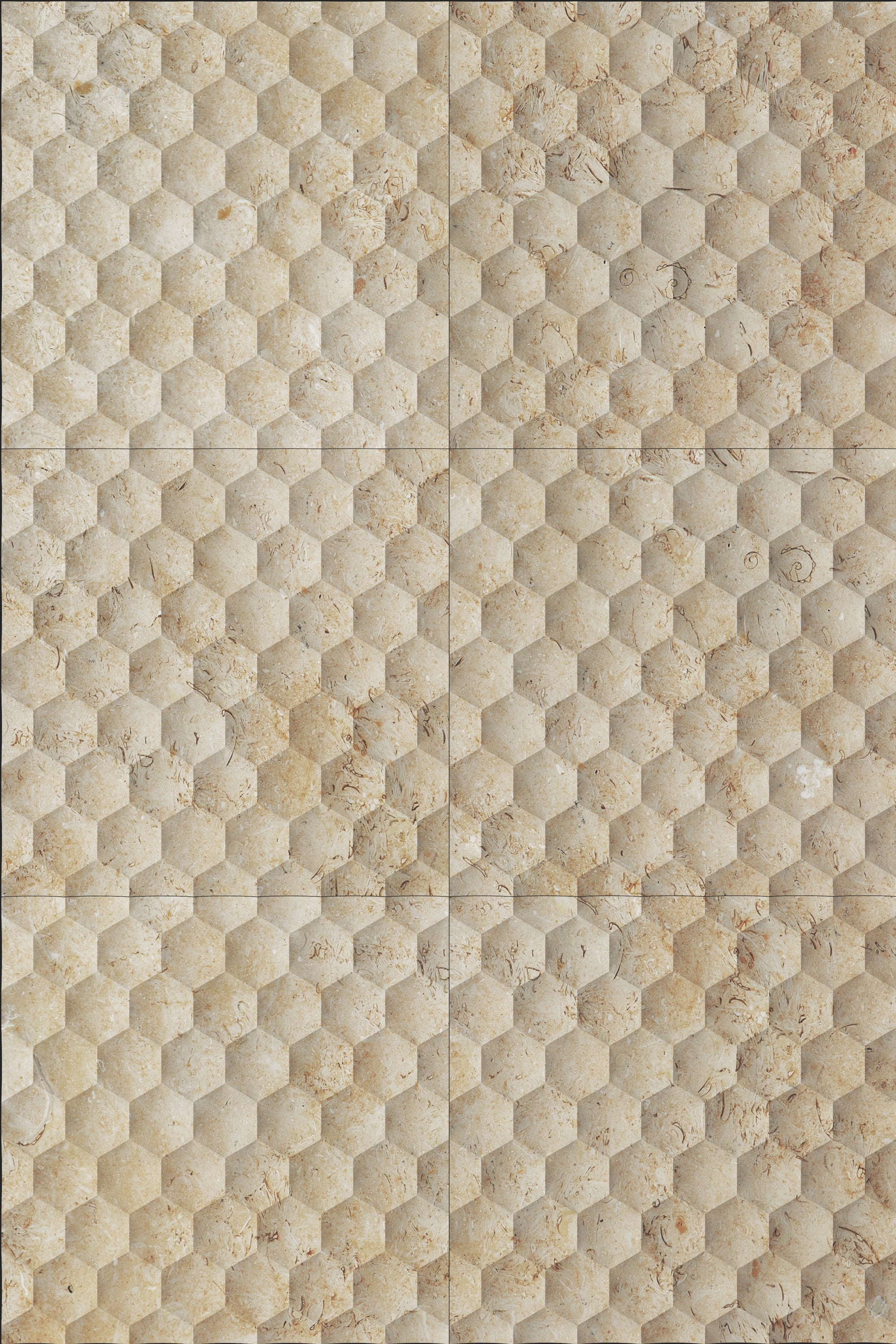 Seabed Limestone Field Dimensional Carved Stone HEXAGON Wall Tile - Livfloors Collection