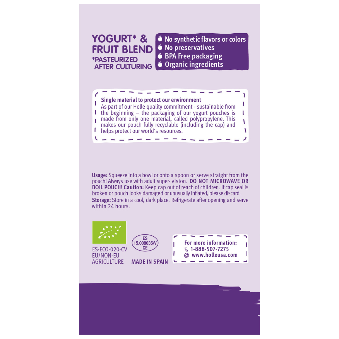 Holle Organic Yogurt Pouches - Blueberries, Apple & Banana