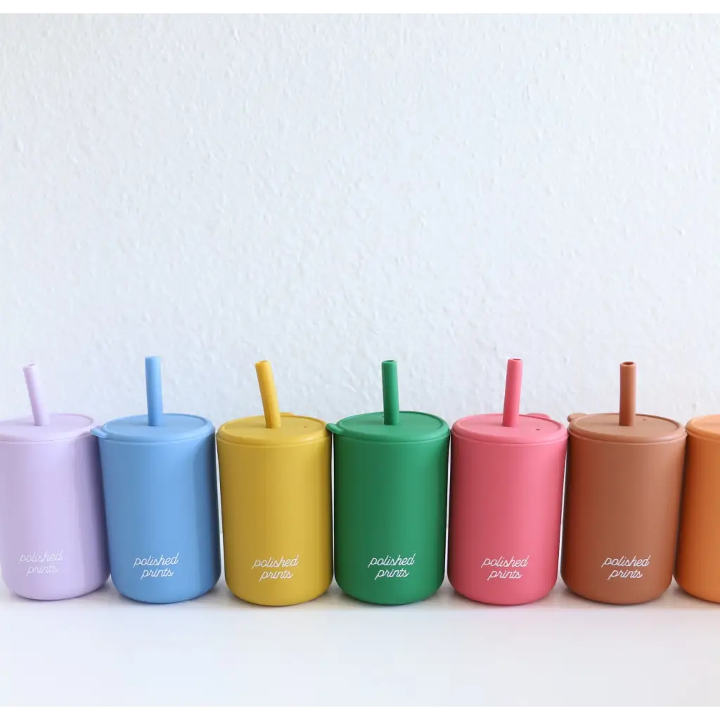Mini Silicone Straw Cups for Kids in Toasted Nut