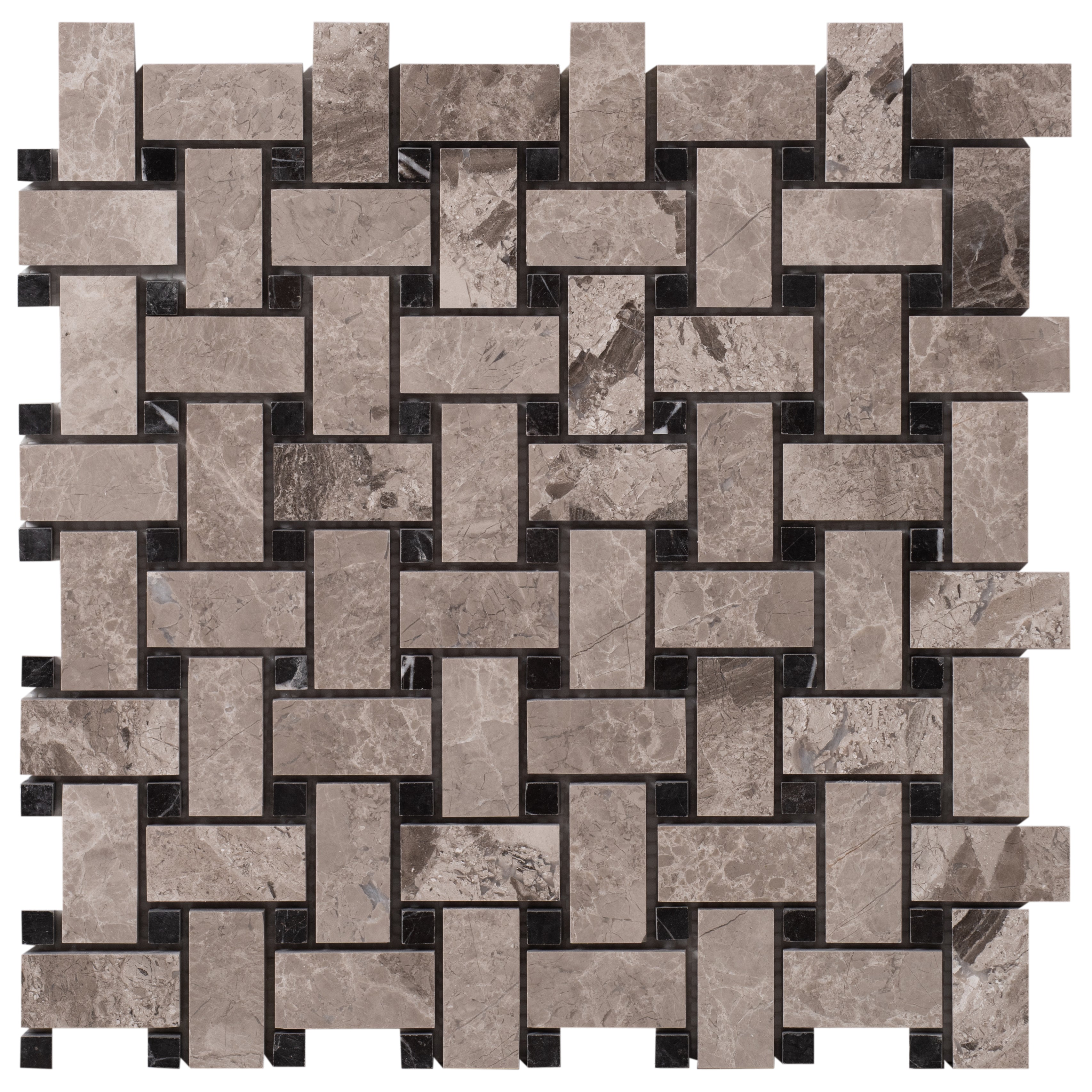 Silver Shadow Marble Basketweave Design on 12" x 12" Mesh Mosaic Tile - Belair Collection