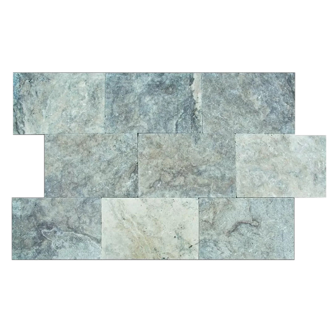 Silver Travertine Pattern Tumbled Pavers - Belair Collection