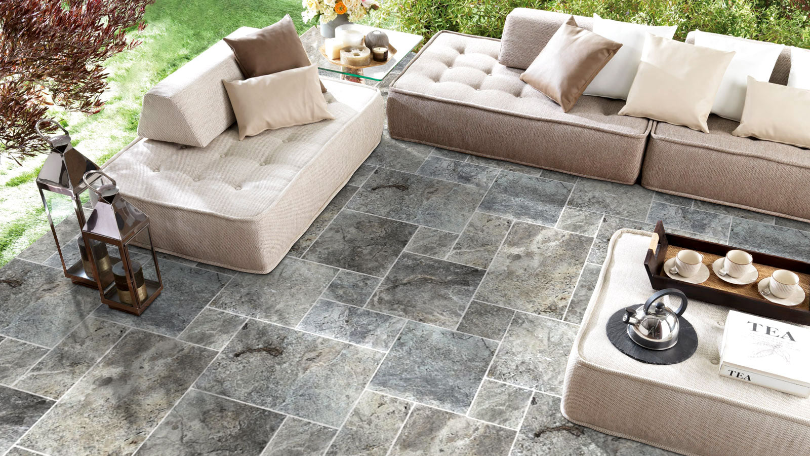 Silver Travertine Pattern Tumbled Pavers - Belair Collection