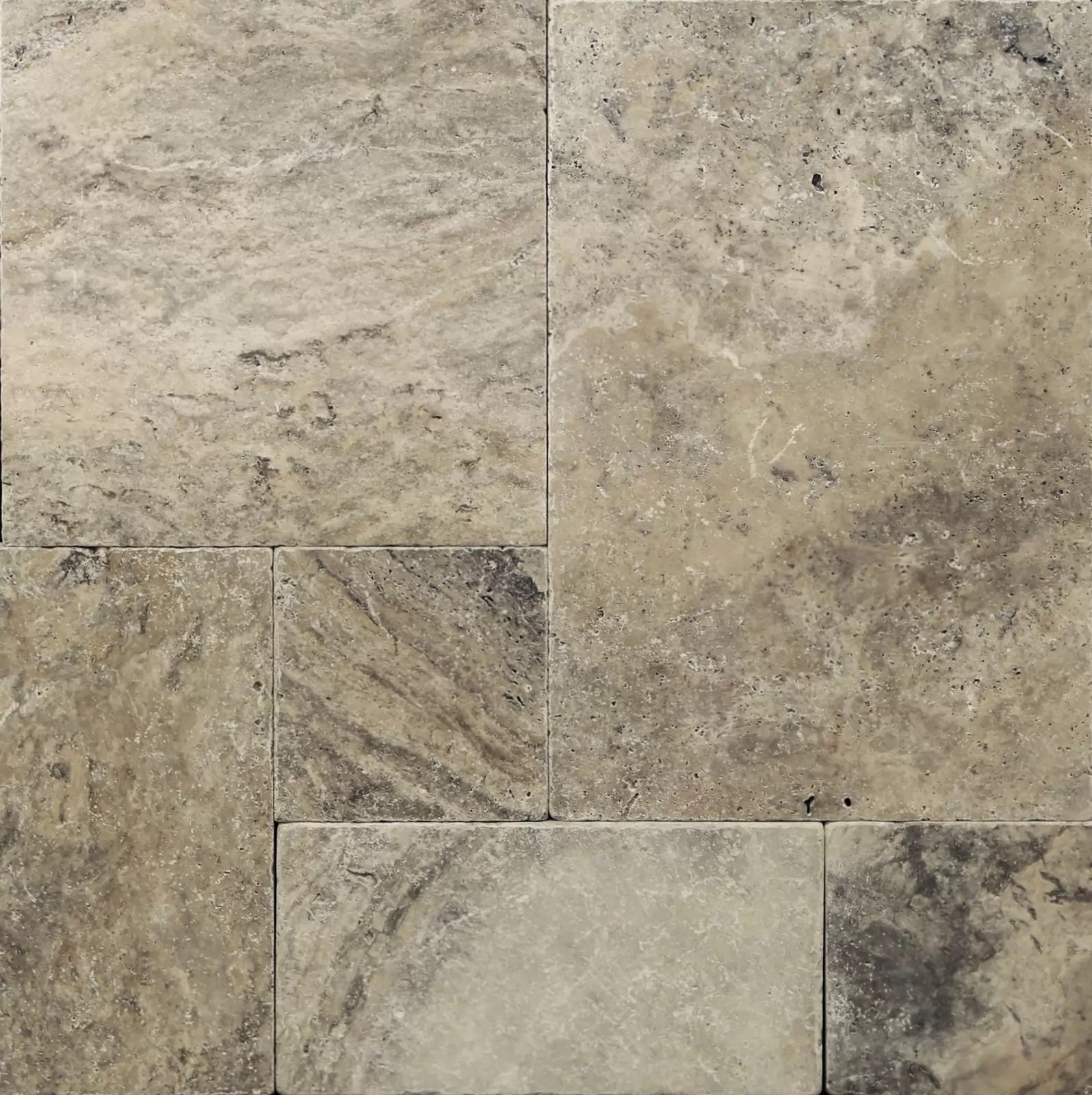 Silver Travertine Pattern Tumbled Pavers - Belair Collection