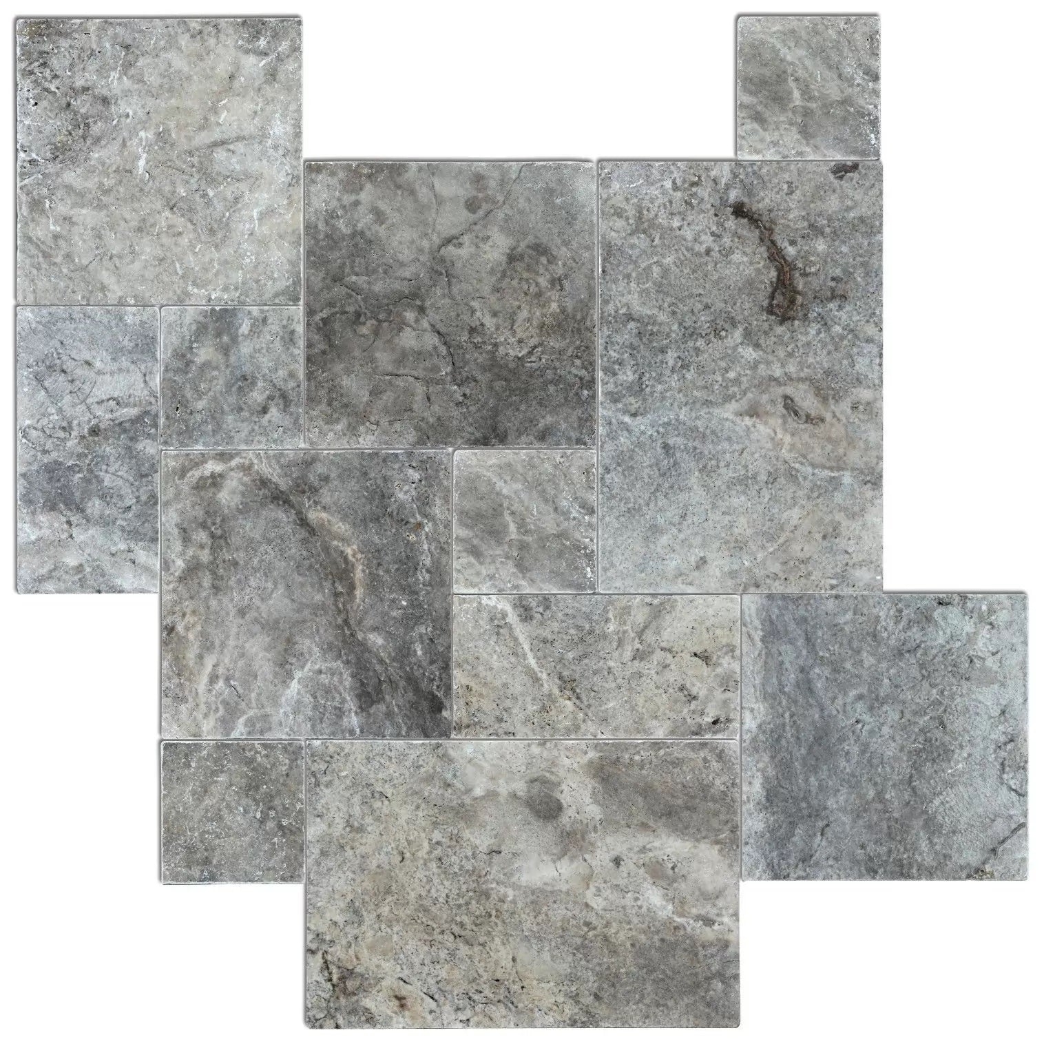 Silver Travertine Pattern Tumbled Pavers - Belair Collection