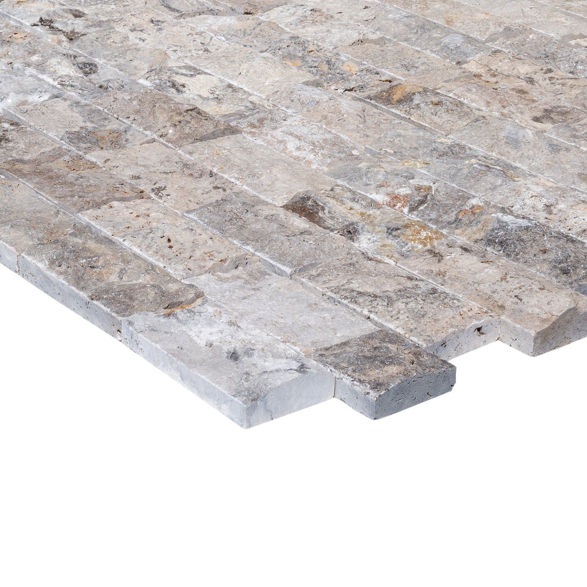 Silver 4"xFree Length Split-face Natural Travertine Wall Tile - Belair Collection