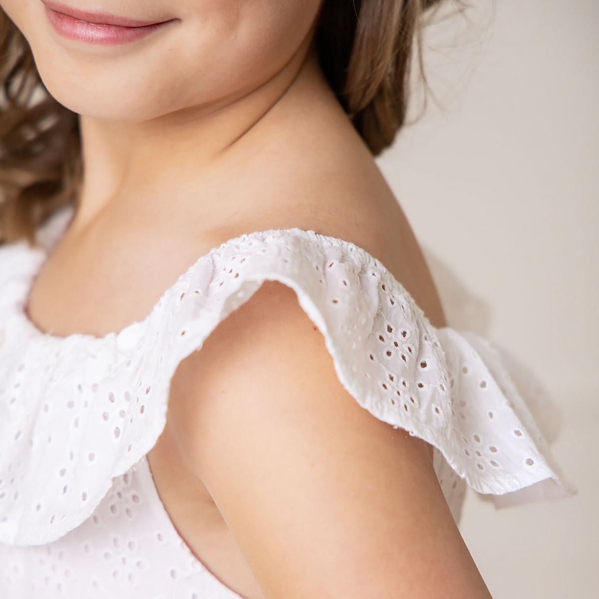 Organic Eyelet Ruffle Romper - White Eyelet