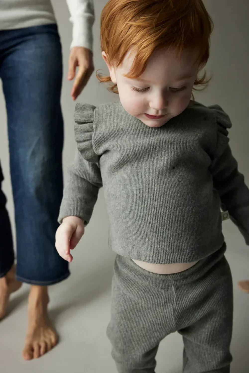 Soft rib ruffled baby sweater - Grey