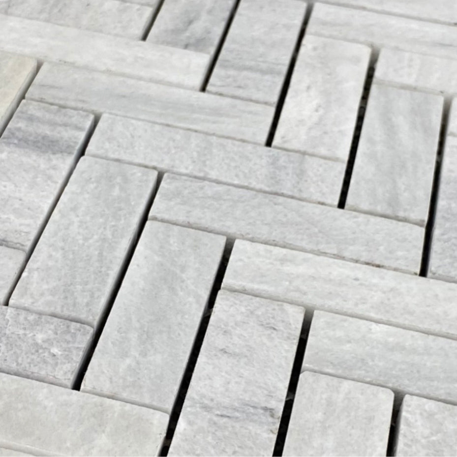Solto White 1"x3" Herringbone on 12" x 12" Mesh Mosaic Tile - Belair Collection