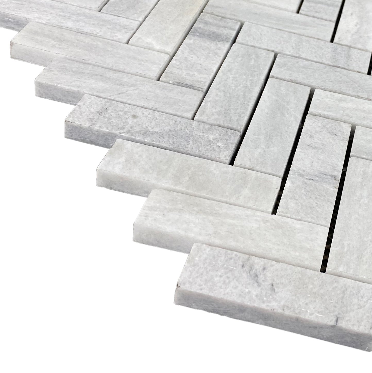 Solto White 1"x3" Herringbone on 12" x 12" Mesh Mosaic Tile - Belair Collection