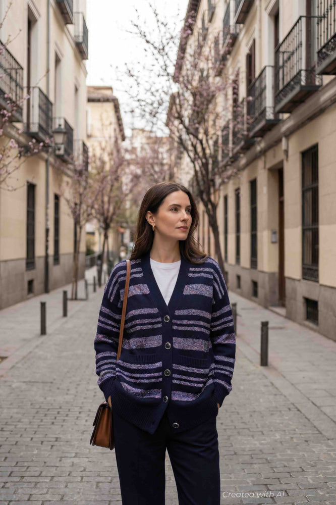 Sparkle Stripe Lizzie Cardigan - Navy