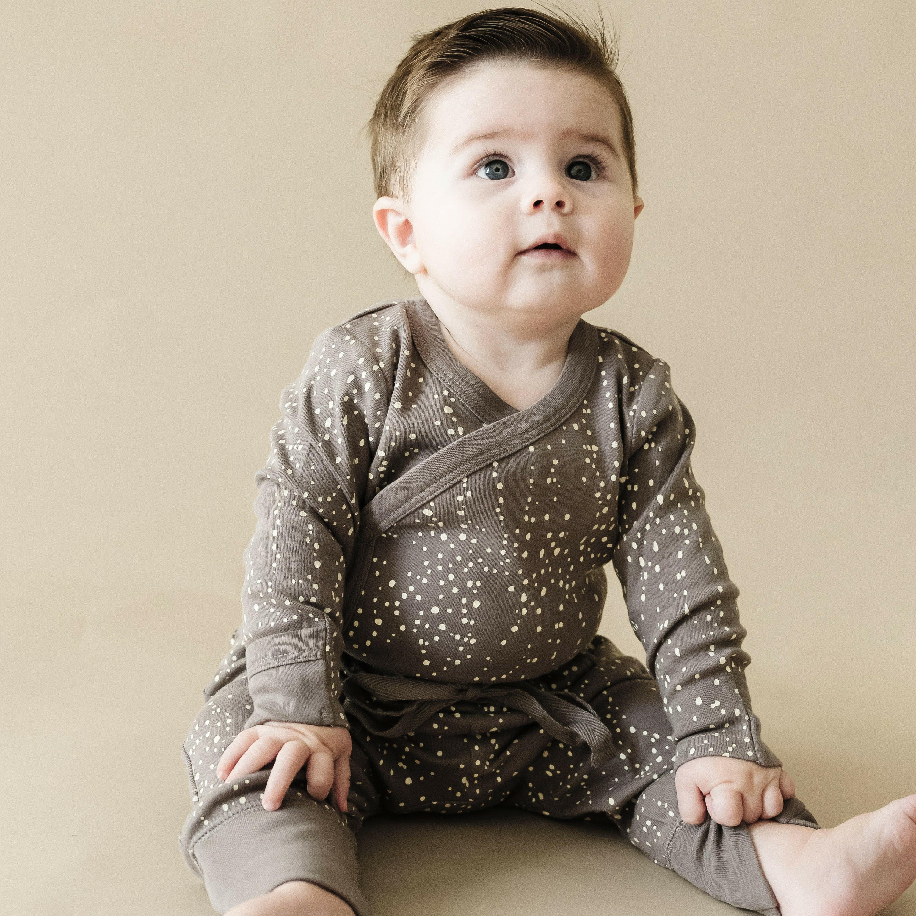 Organic Baby Onesie & Pants Outfit - Speckle Kimono Pant Set Makemake Organics