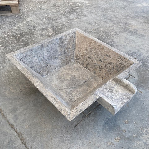 Silver Travertine Natural Stone Pool Square Cascade Water Bowl - Belair Collection