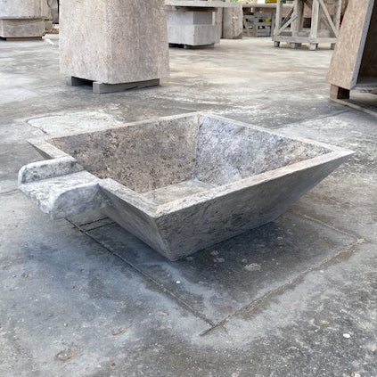 Silver Travertine Natural Stone Pool Square Cascade Water Bowl - Belair Collection