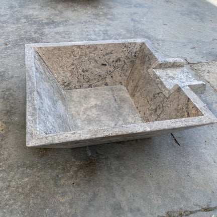 Silver Travertine Natural Stone Pool Square Cascade Water Bowl - Belair Collection