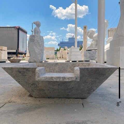 Silver Travertine Natural Stone Pool Square Cascade Water Bowl - Belair Collection
