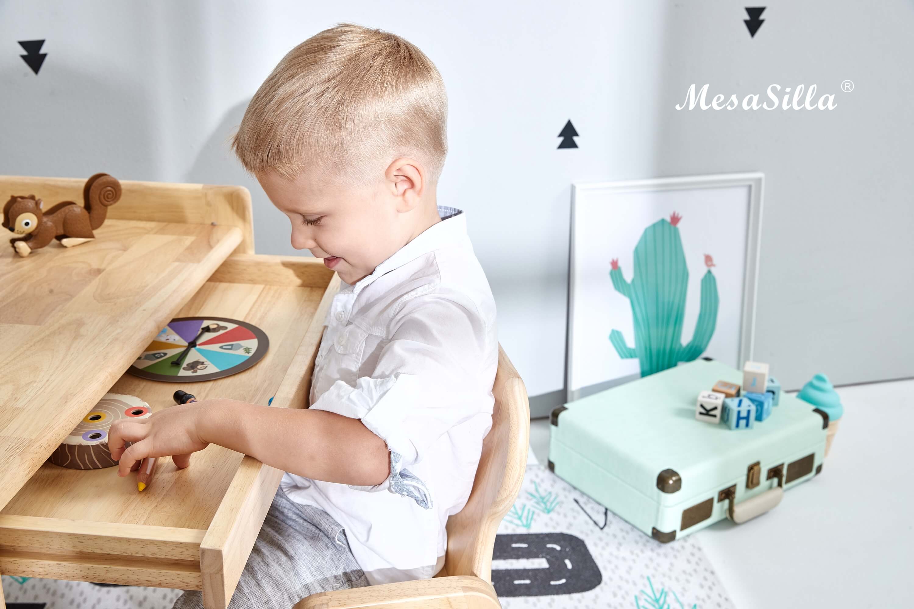 Mesasilla Primary Adjustable Table Set - with drawer-Bear Elephant Car Rabbit - Height Adjustable MesaSilla USA