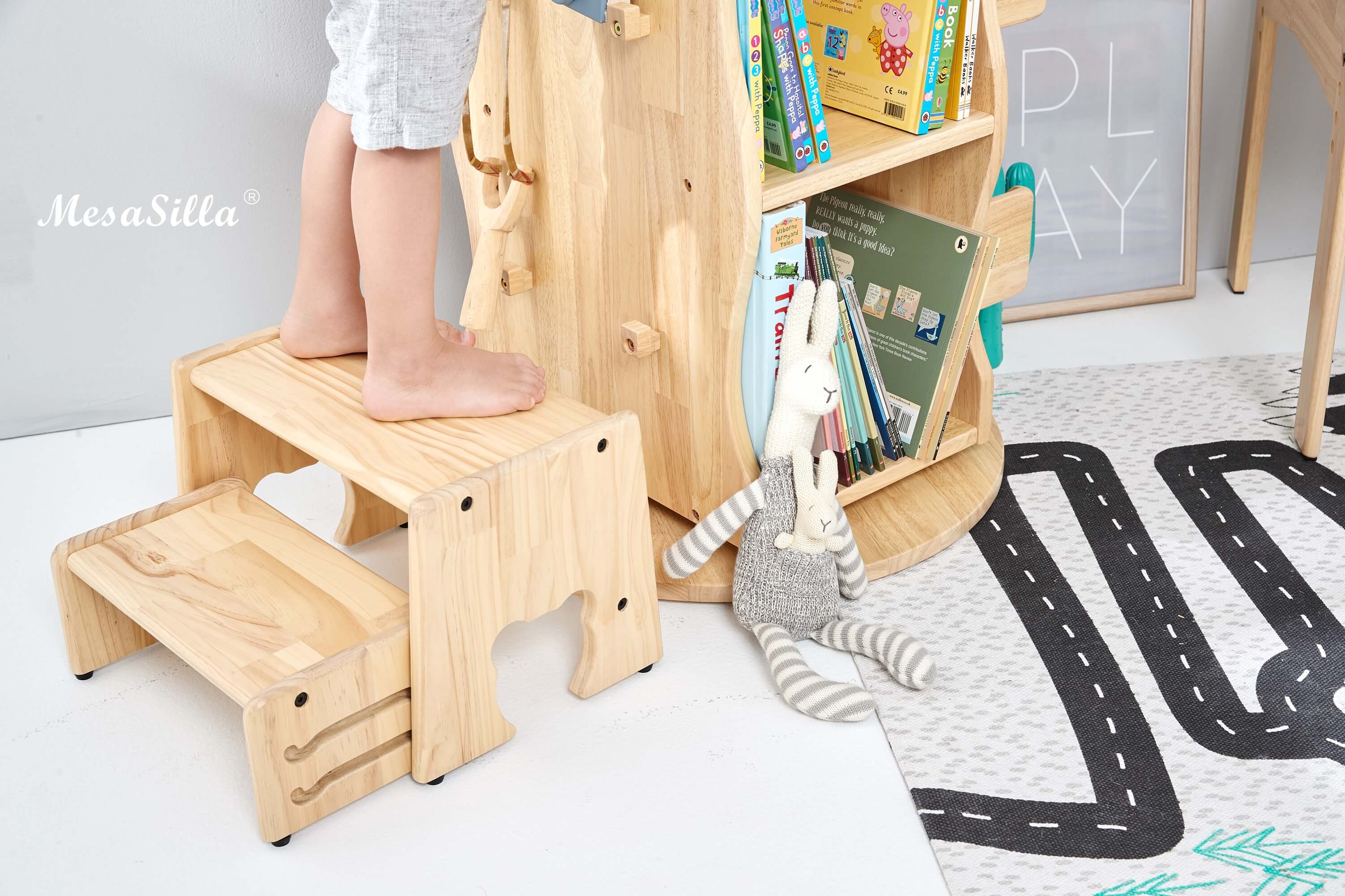 Mesasilla 2 Step Stool - Lightweight & Sturdy with Anti-Slip, Animal-Shaped Cutouts - Solid Wood Construction MesaSilla USA