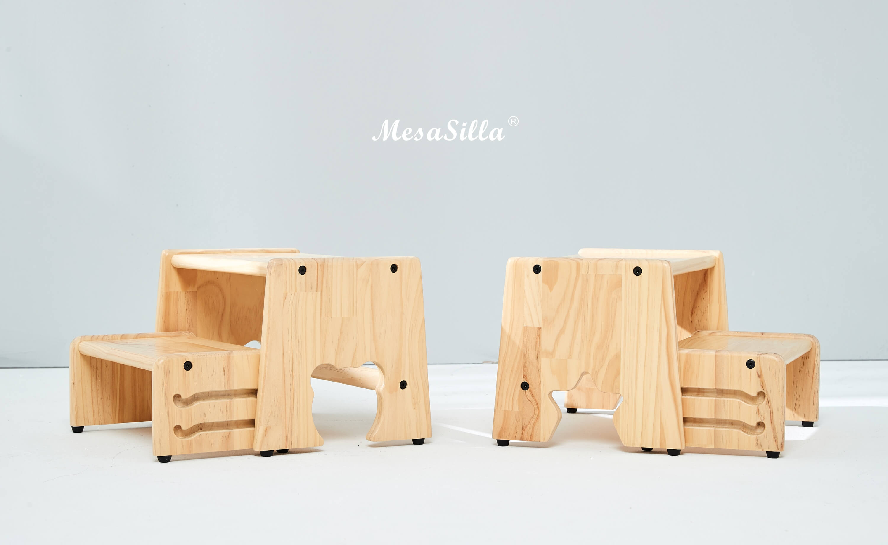 Mesasilla 2 Step Stool - Lightweight & Sturdy with Anti-Slip, Animal-Shaped Cutouts - Solid Wood Construction MesaSilla USA
