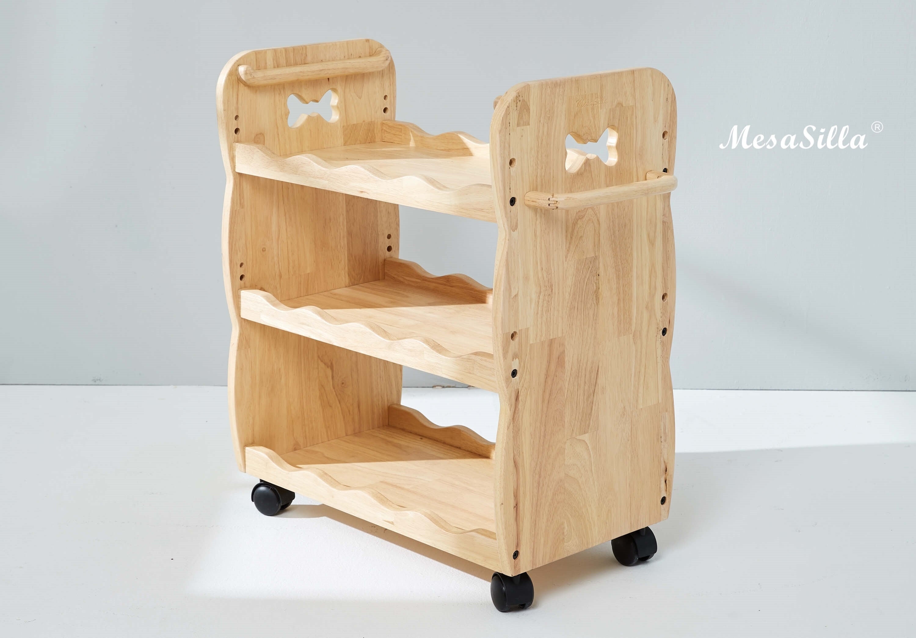 Mesasilla Solid Wood Trolley with 3 Tiers and Lockable Casters MesaSilla USA